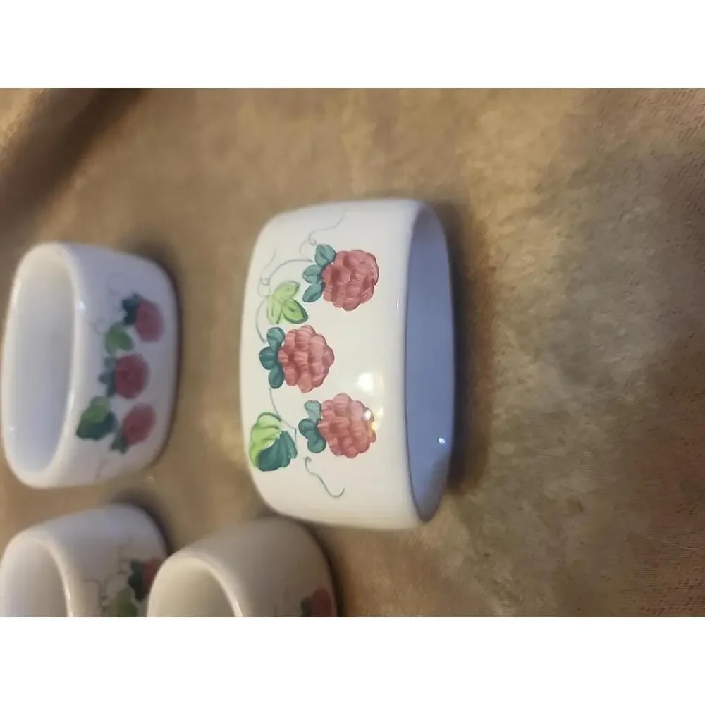 Herend Village Pottery Set Of 6 Hand Painted Vintage Berry Napkin Rings